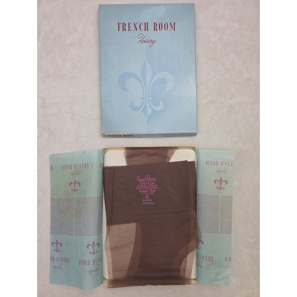 Vtg French Room Super Sheer Sandal Foot STANZA Garter Nylon Stockings Size 9 M